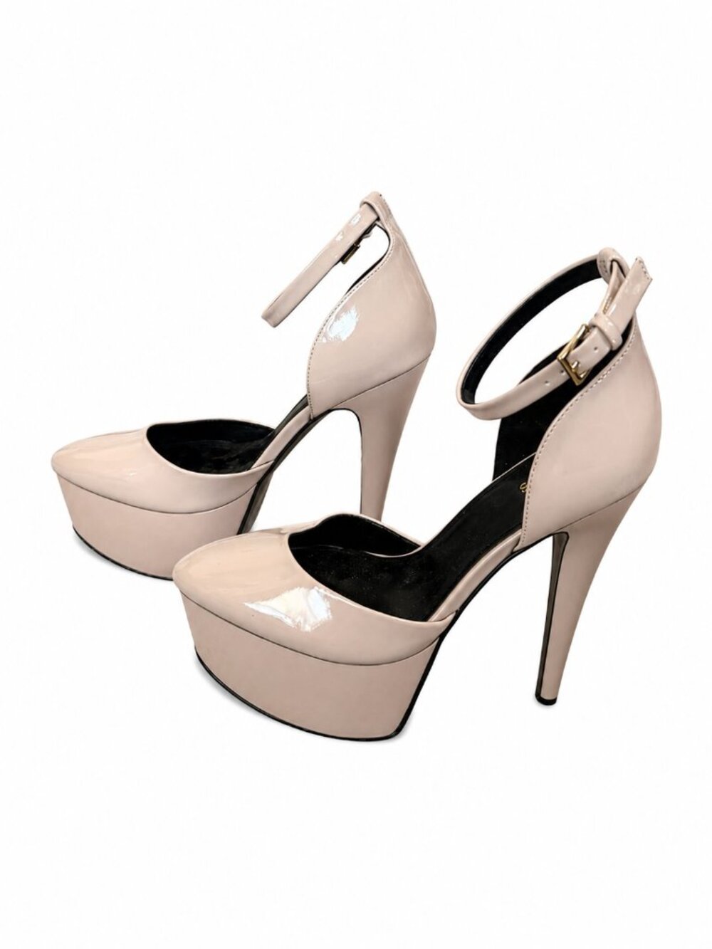 GUESS Nude Patent Platform Ankle Strap Stiletto Pumps Size 8